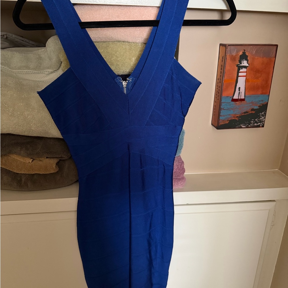 bebe Royal Blue One-Shoulder Bandage Dress